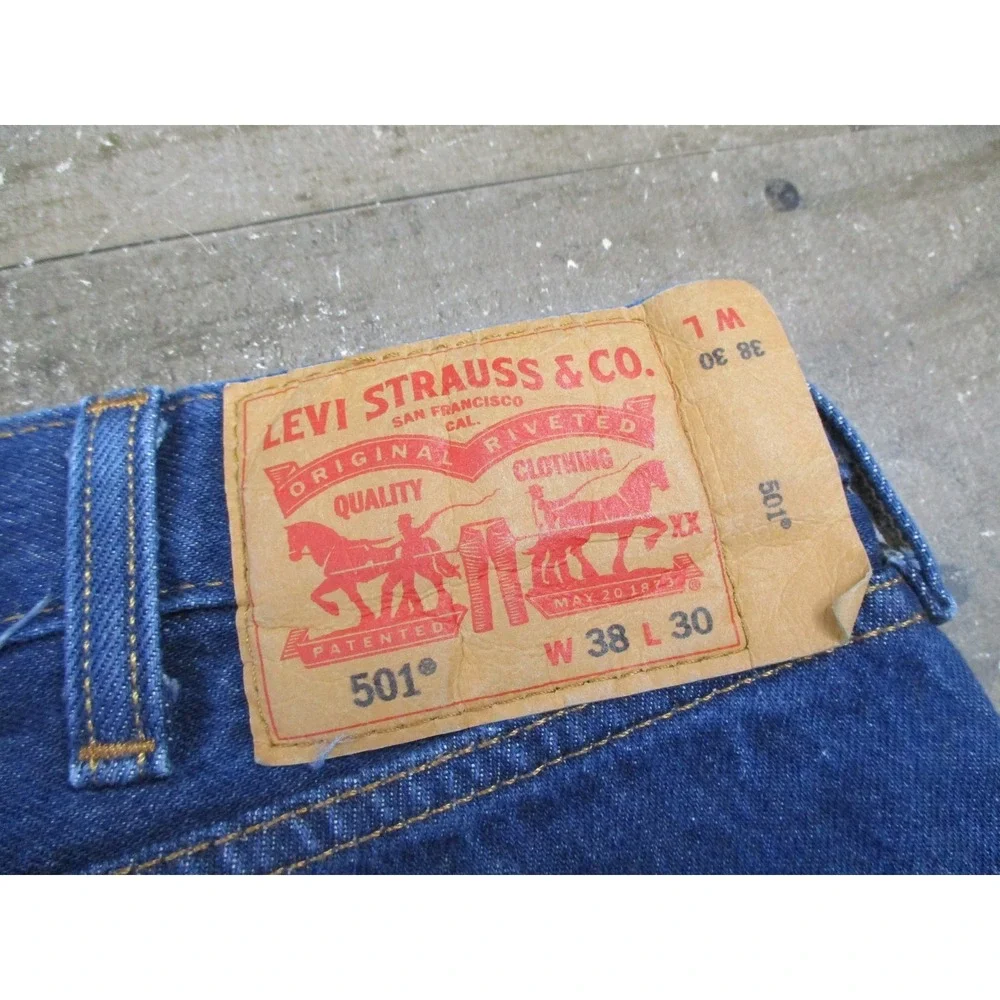 Levis Shorts Mens 38 Blue 501 Cut Off Distressed Denim Raw Hem Waterless Cotton